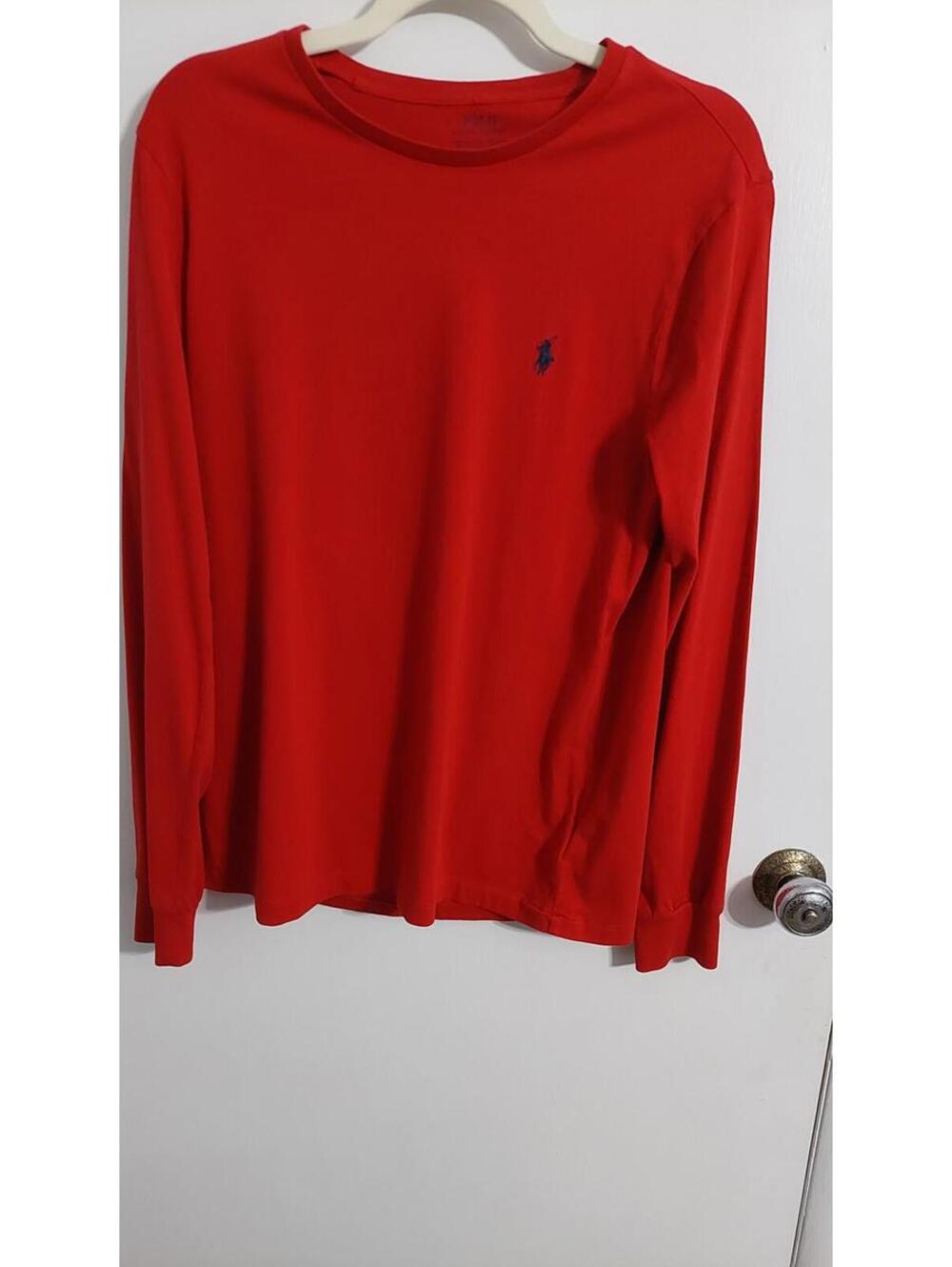 Polo Ralph Lauren Red Long Sleeve Shirt with Blue Logo - Picture 2 of 6